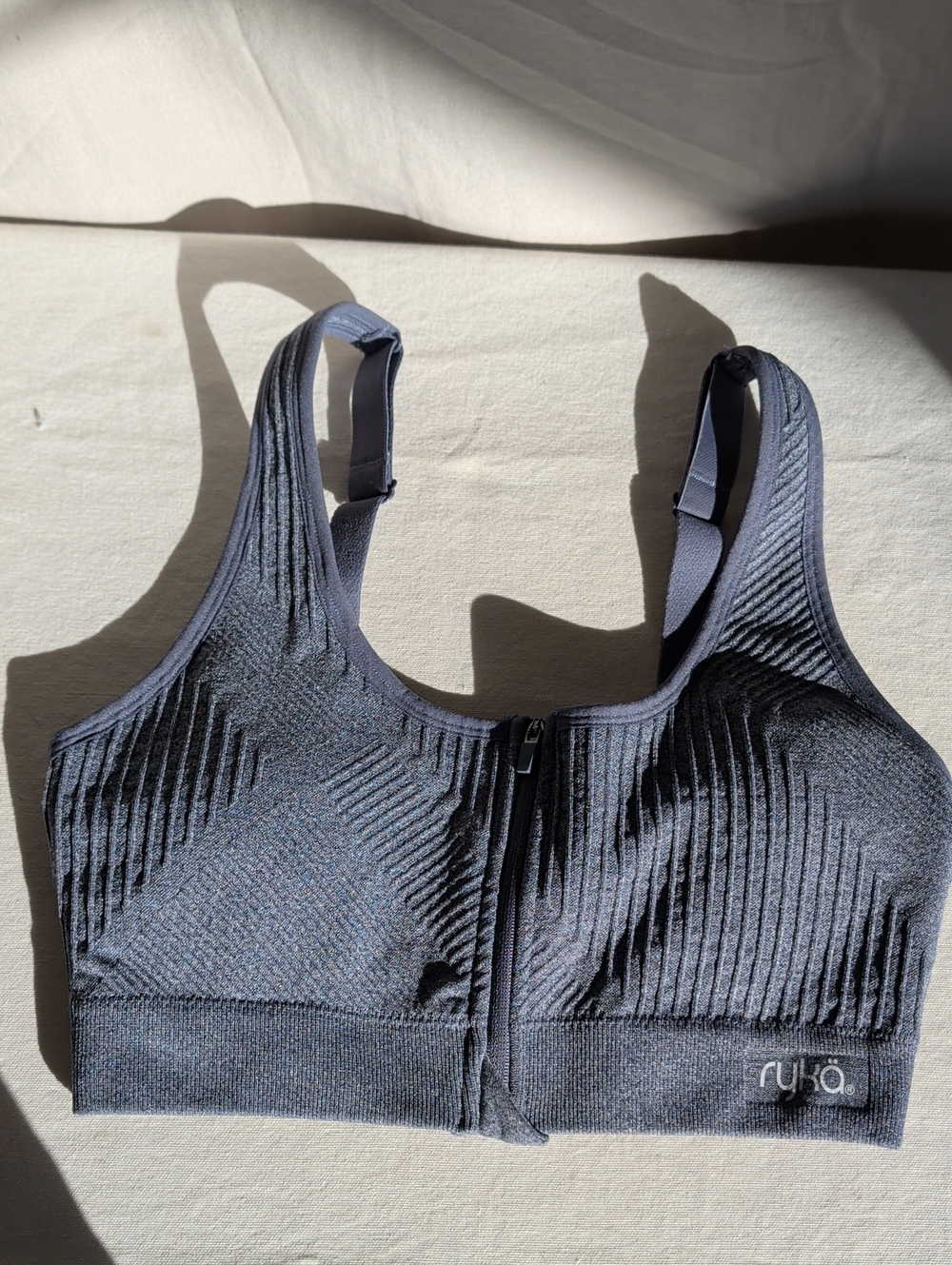 Ryka Front-Zip Ribbed Sports Bra - Charcoal Gray Athletic And Leisure Wear